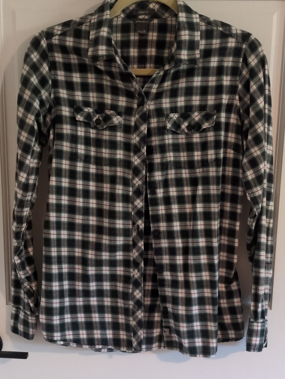 Eddie Bauer Green and White Flannel Shirt